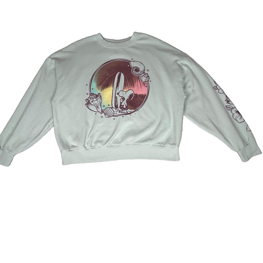 Peanuts Snoopy Surfer Cropped Crewneck 2025 cotton blend long sleeve Sz L